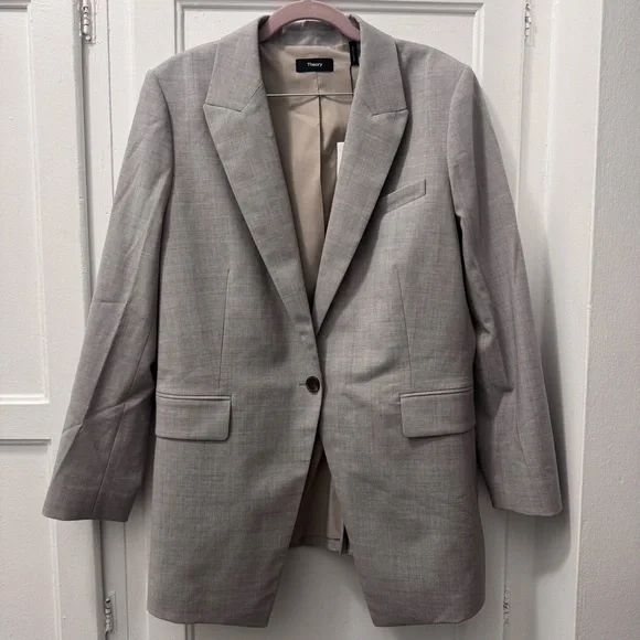Theory Ettiennette B Light Gray Melange Suit Jacket - Picture 2 of 9